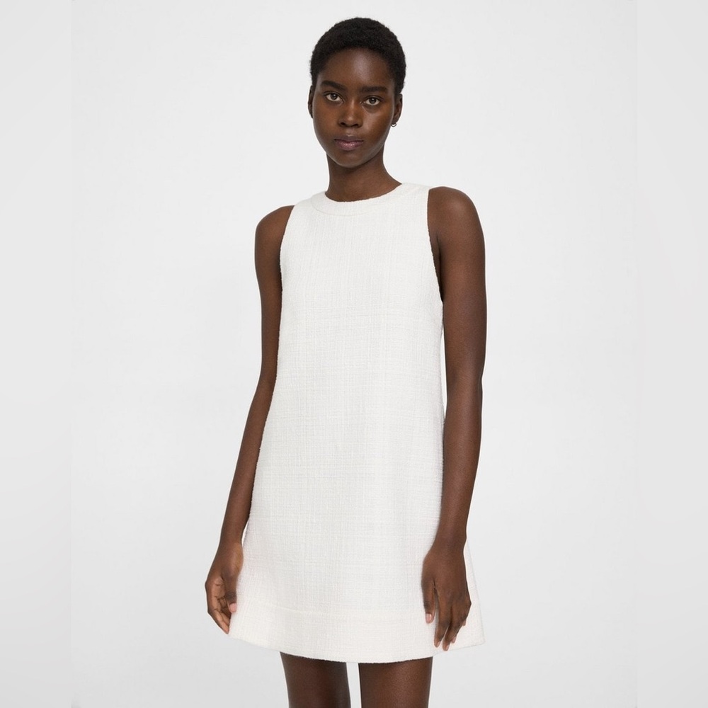 Theory Cotton Tweed Shift Dress in White. Pristine Condition. Size 10